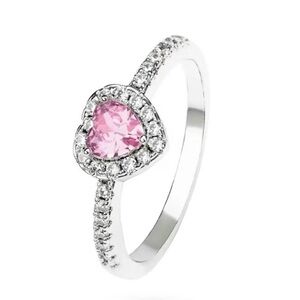 Heart-Shaped Pink Stone Ring with Silver Band size 8